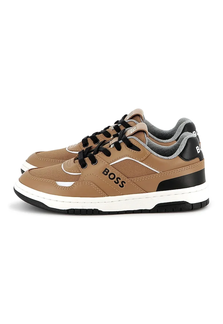 Pantofi sport din piele ecologica cu garnituri din piele, Bej
