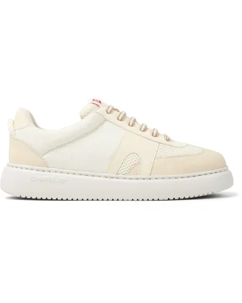 Pantofi sport cu insertii de piele nabuc Runner, Alb murdar/Crem