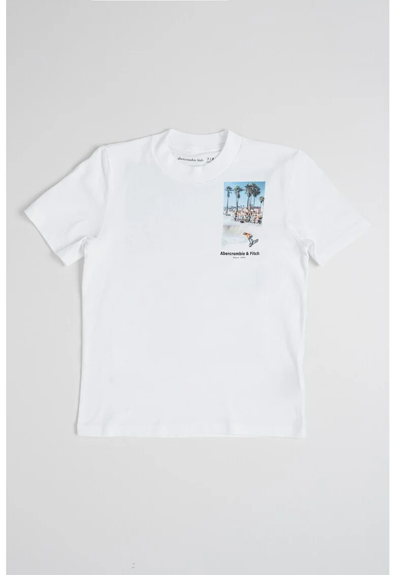 Tricou din amestec de bumbac cu imprimeu foto, Alb