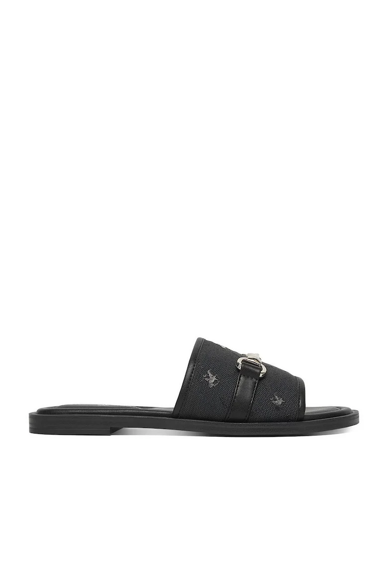 Papuci dama,  negru, textil, piele ecologica