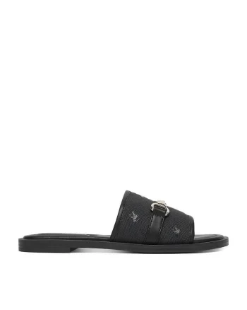 Papuci dama,  negru, textil, piele ecologica