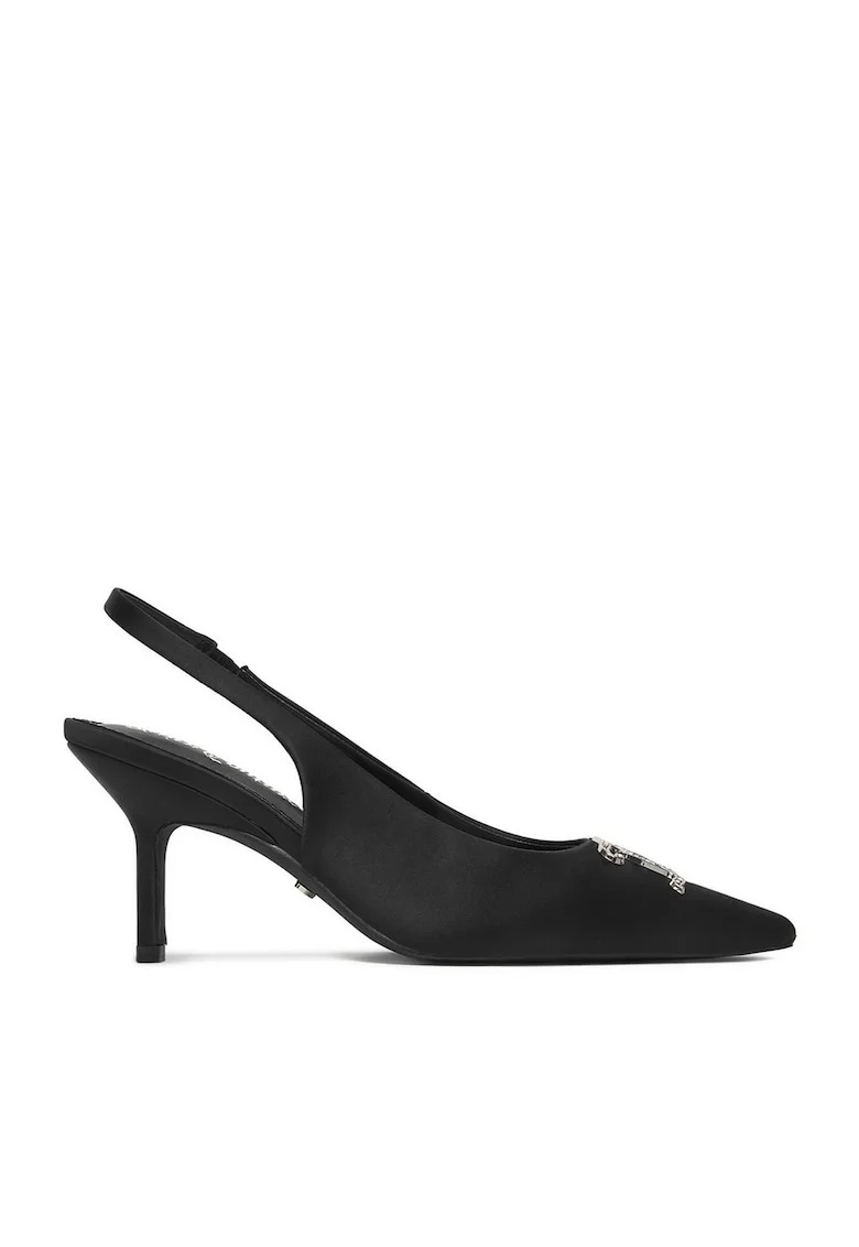 Pantofi dama,  toc ascutit, negru, textil,