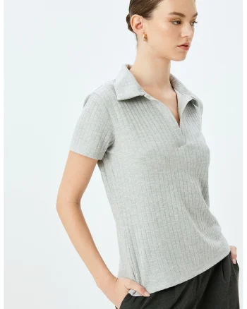 Tricou striat cu guler polo, Gri