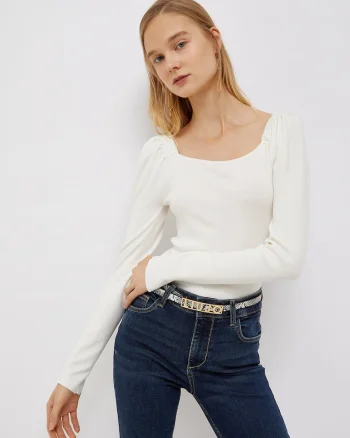 Bluza slim fit cu maneci bufante