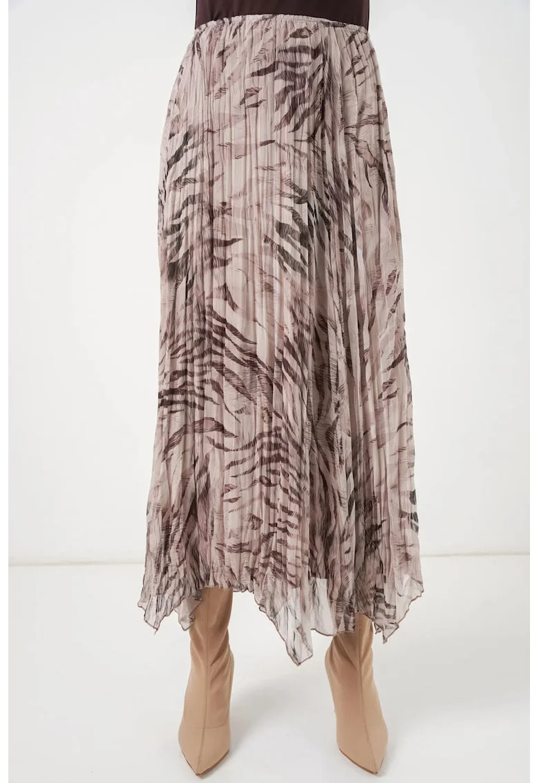 Fusta maxi  carouri, talie inalta, bej, poliester, casual