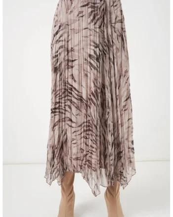 Fusta maxi  carouri, talie inalta, bej, poliester, casual