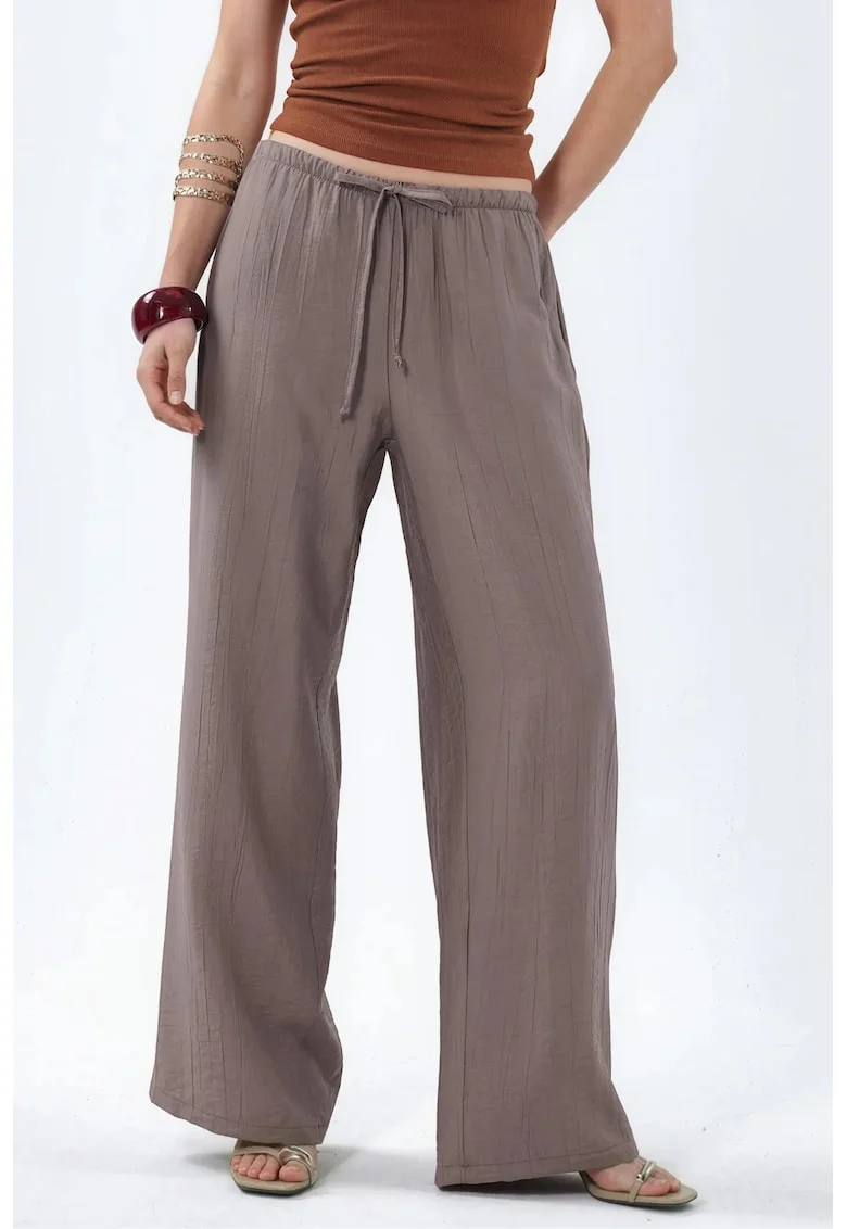 Pantaloni dama,  picior larg, casual, maro nuc, poliester