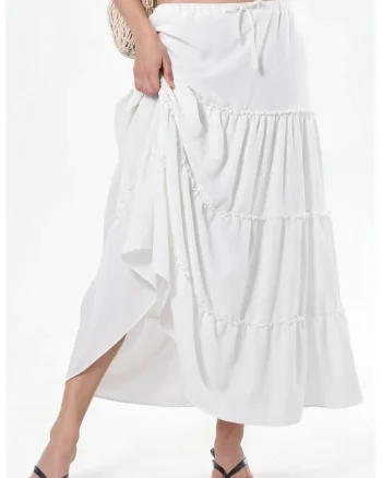 Fusta maxi,  uni, confortabila, crem natural, poliester