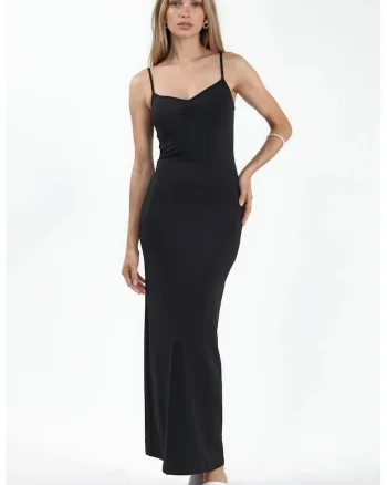 Rochie midi,  eleganta, neagra, poliamida-elastan