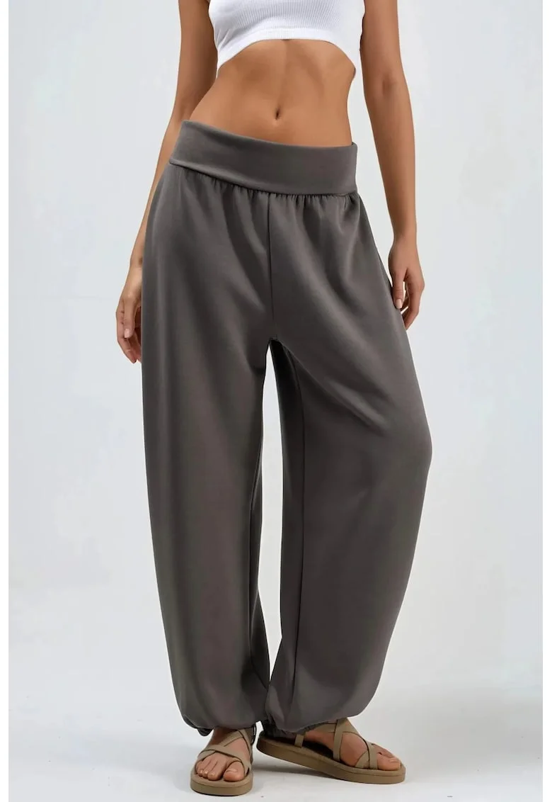 Pantaloni dama  drepti, talie medie, natural, material elastic