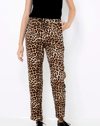 Pantaloni animal print cu talie inalta