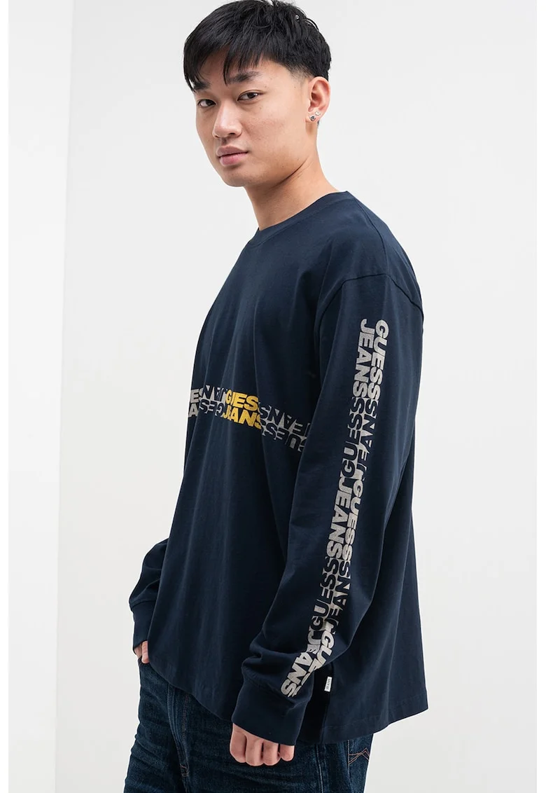 Bluza de bumbac cu imprimeu logo, Alb fildes/Galben/Bleumarin