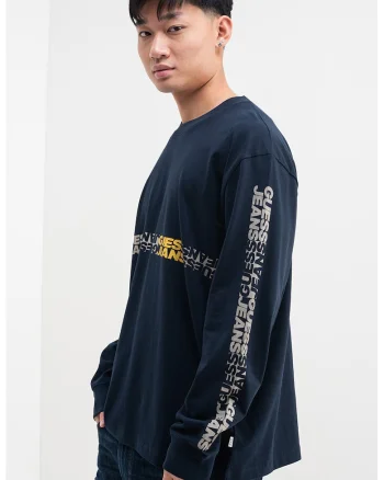 Bluza de bumbac cu imprimeu logo, Alb fildes/Galben/Bleumarin