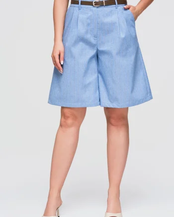Bermude dama cu talie inalta, pantaloni scurti cu croi lejer OW-ST-E0016, Albastru