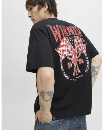 Tricou cu imprimeu pe piept, Rosu/Alb/Negru