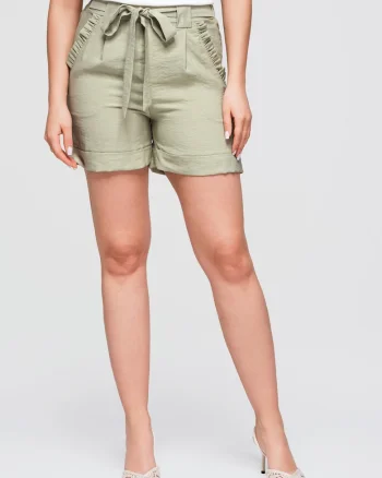 Pantaloni scurti dama cu talie inalta, croi lejer OW-ST-E0006, Kaki