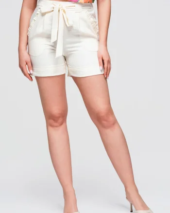Pantaloni scurti dama cu talie inalta, croi lejer OW-ST-E0006, Ecru