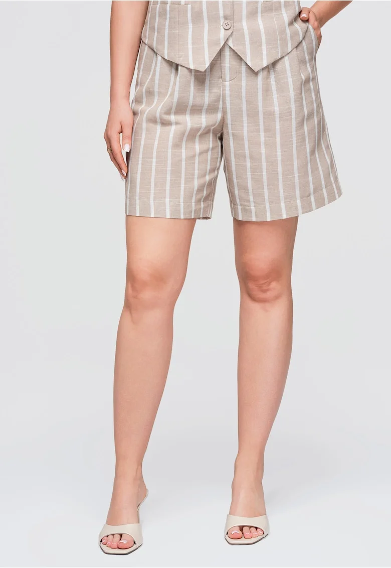 Pantaloni scurti dama cu talie inalta si croiala lejera OW-ST-E0017, Bej