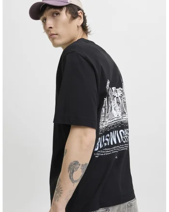 Tricou din bumbac organic cu model grafic pe spate, Alb/Negru