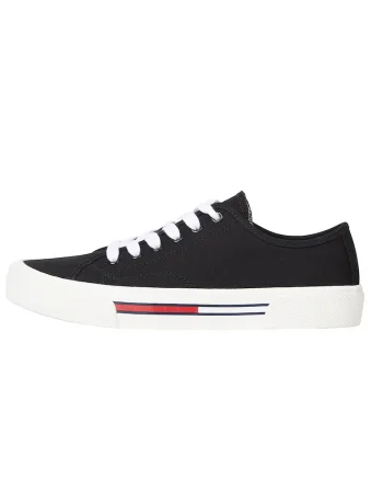 Tenisi de material textil cu detaliu logo pe talpa, Negru