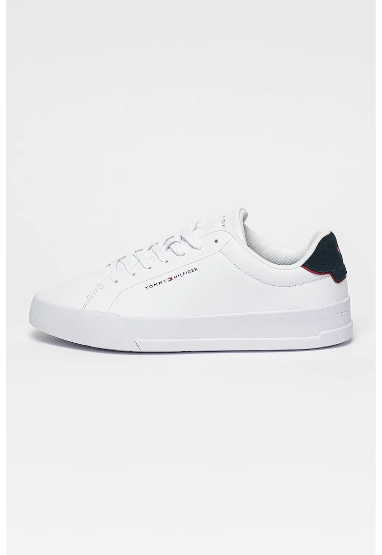 Pantofi sport Court din piele cu logo, Alb optic/Bleumarin