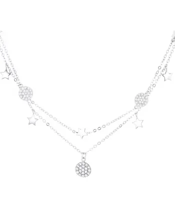 Lantisor argint 925, JW1244, model dublu elegant cu stelute, placat cu rodiu