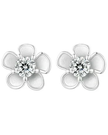 Cercei argint 925, JW1842, model floare, placati cu rodiu