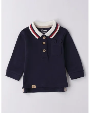 Bluza polo de bumbac cu buzunar aplicat, Rosu/Alb/Bleumarin