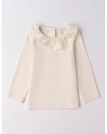 Bluza cu guler cu volane, Alb fildes