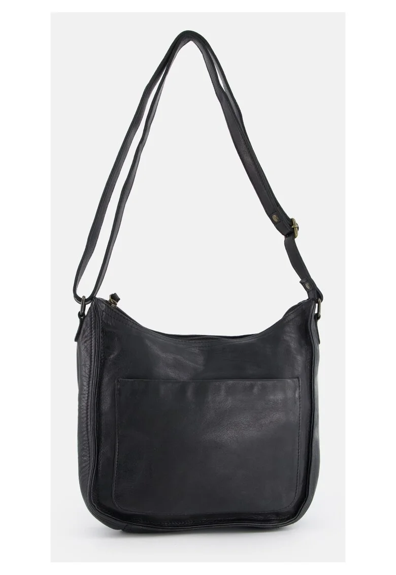 Geanta messenger  piele naturala, neagra, 26x27x8cm, 2 buzunare interioare, 2 buzunare exterioare, curea reglabila max 145cm