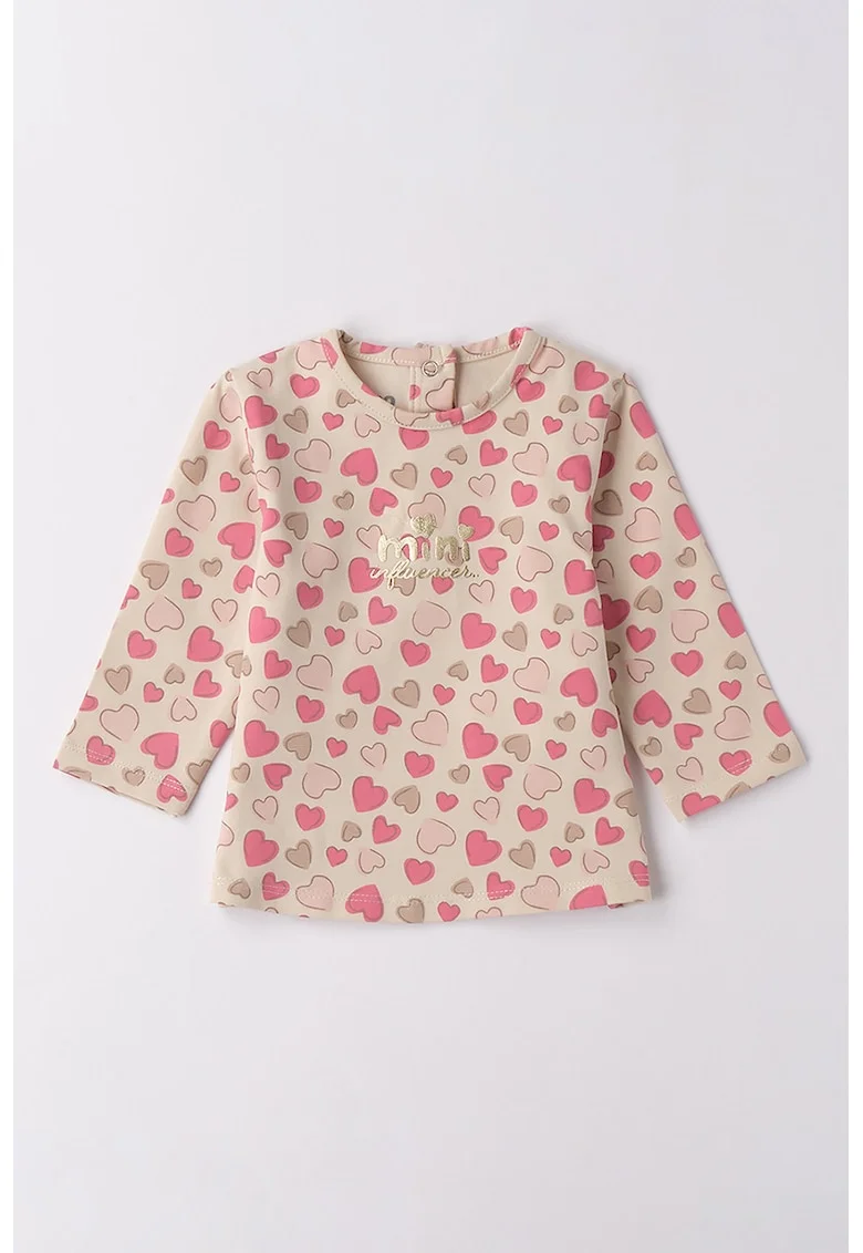 Bluza din amestec de bumbac cu model inimi, Maro deschis/Maro nisip/Roz