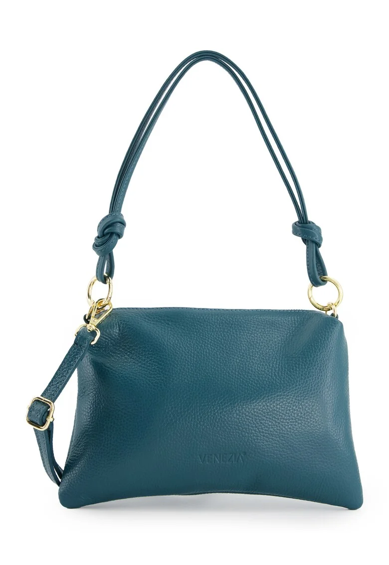 Geanta de umar dama  piele naturala, verde, 20x28x4cm, curea detasabila, lungime maxima 128cm