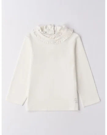Bluza cu guler cu volane, Alb fildes