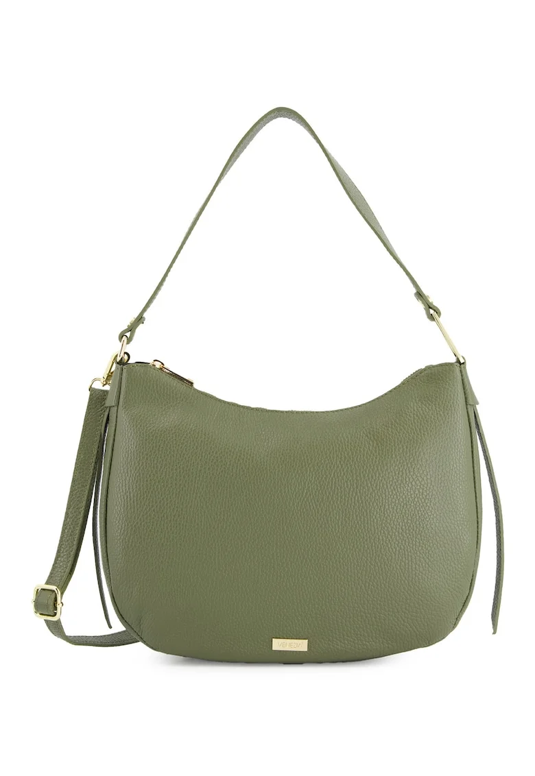 Geanta de umar dama  din piele naturala verde, 23x33x8cm, cu 2 buzunare interioare, curea detasabila max 115cm