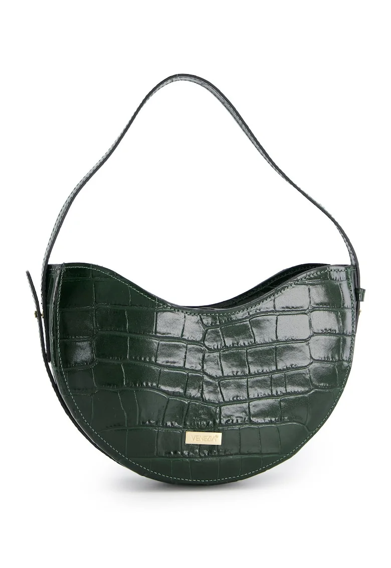 Geanta hobo  din piele lacuita verde, 14x25x6cm, cu un compartiment interior, manere max 45cm, curea max 91cm