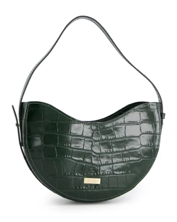 Geanta hobo  din piele lacuita verde, 14x25x6cm, cu un compartiment interior, manere max 45cm, curea max 91cm