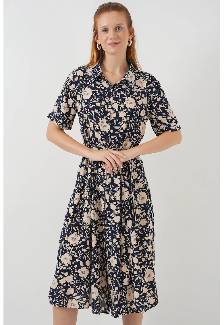 Rochie midi, HiCCUP, imprimeu, bleumarin, textil