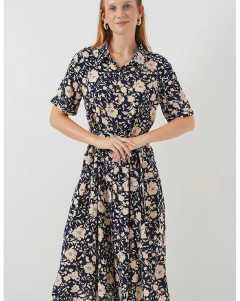 Rochie midi, HiCCUP, imprimeu, bleumarin, textil