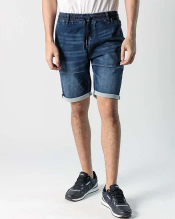 Pantaloni scurti din denim cu talie elastica si snur,