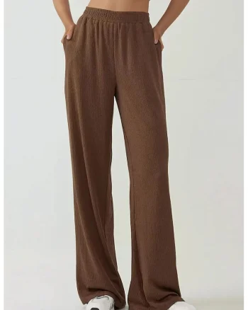 Pantaloni dama,  tricotati, maro, textil, Maro