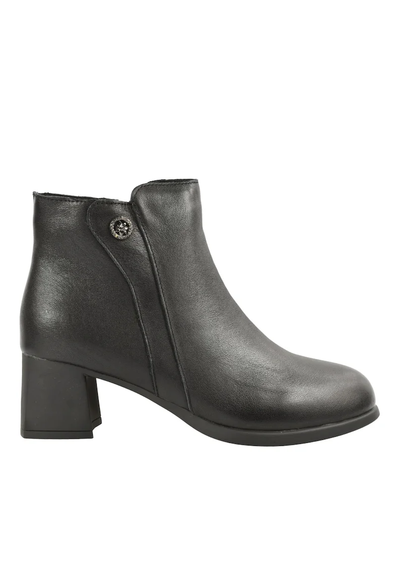 Ghete casual, dama,  8858, negru, piele naturala, cu toc, Negru
