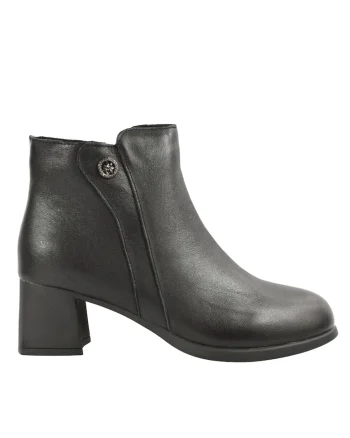 Ghete casual, dama,  8858, negru, piele naturala, cu toc, Negru
