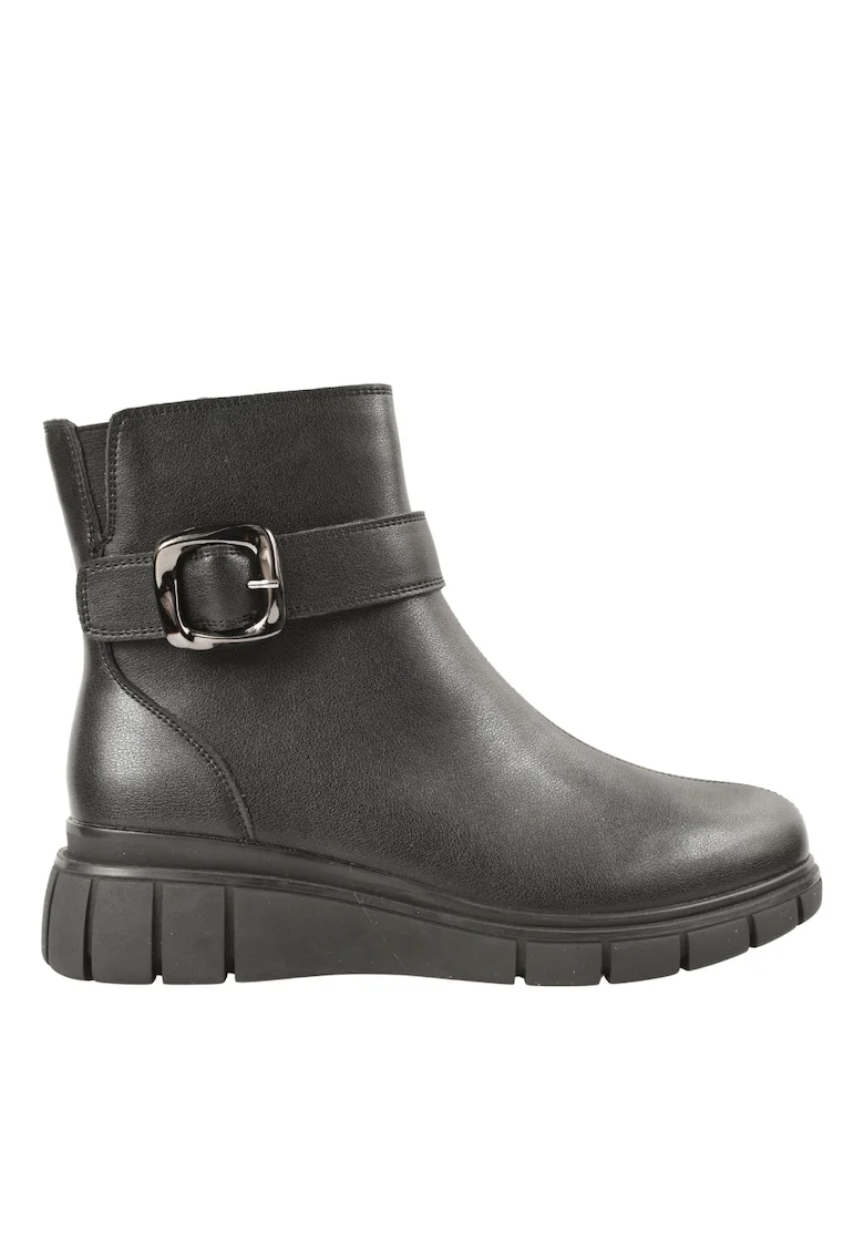Ghete casual, dama,  E90521-1 negru, piele naturala, Negru