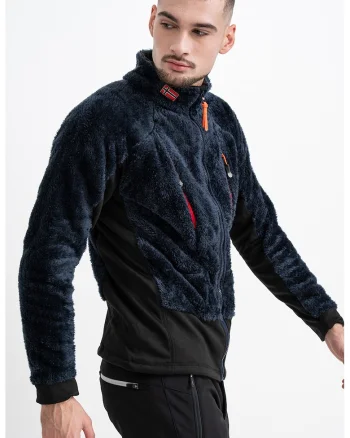 Bluza de trening pufoasa cu fermoar si buzunare Uliste, Bleumarin