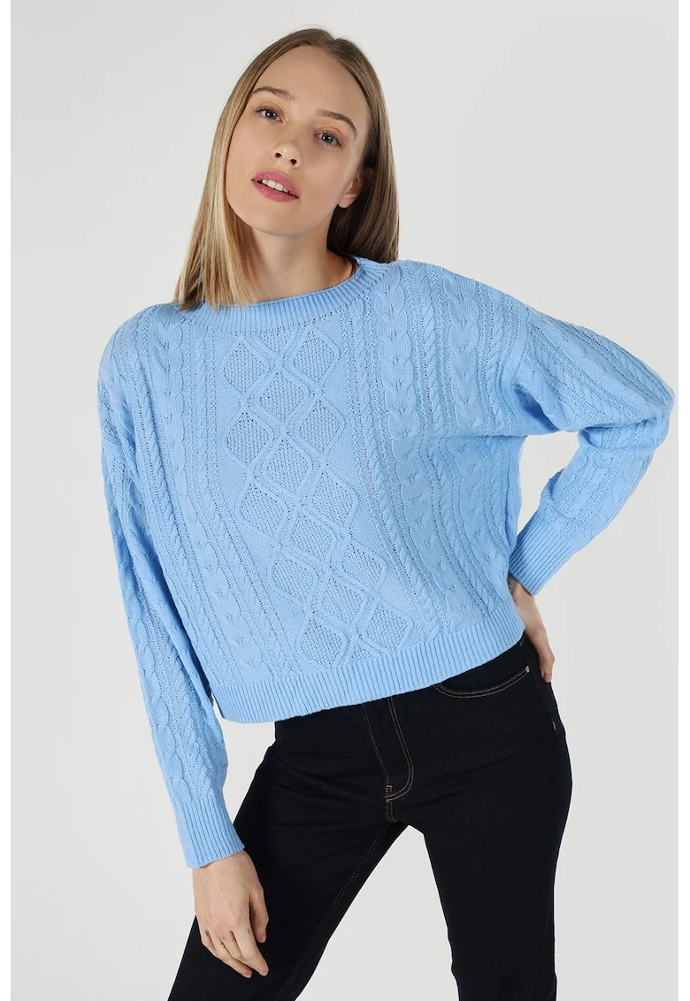 Pulover lejer cu model torsade, Albastru deschis