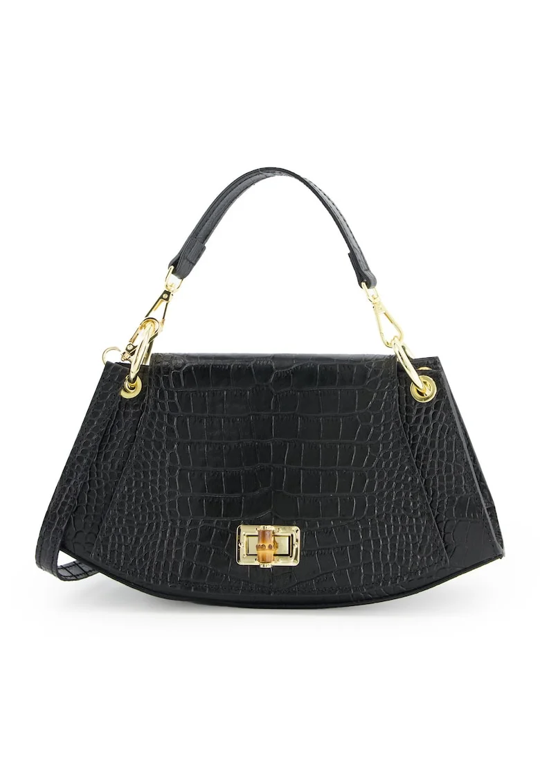 Geanta dama  Shopper, piele naturala, neagra, 16x29x9cm, cu manere detasabile, 1 buzunar interior