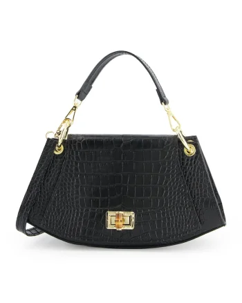Geanta dama  Shopper, piele naturala, neagra, 16x29x9cm, cu manere detasabile, 1 buzunar interior