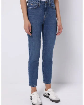 Blugi regular fit cu talie inalta, Albastru inchis