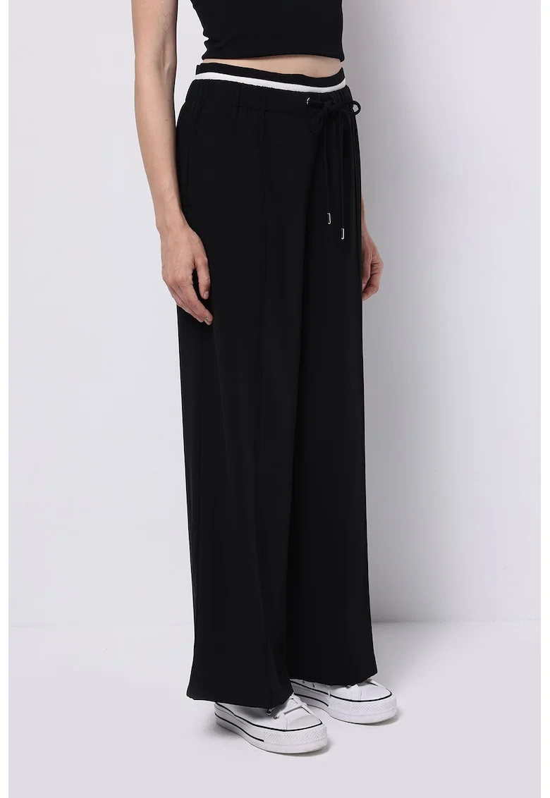 Pantaloni sport relaxed fit cu talie inalta ajustabila, Alb/Negru