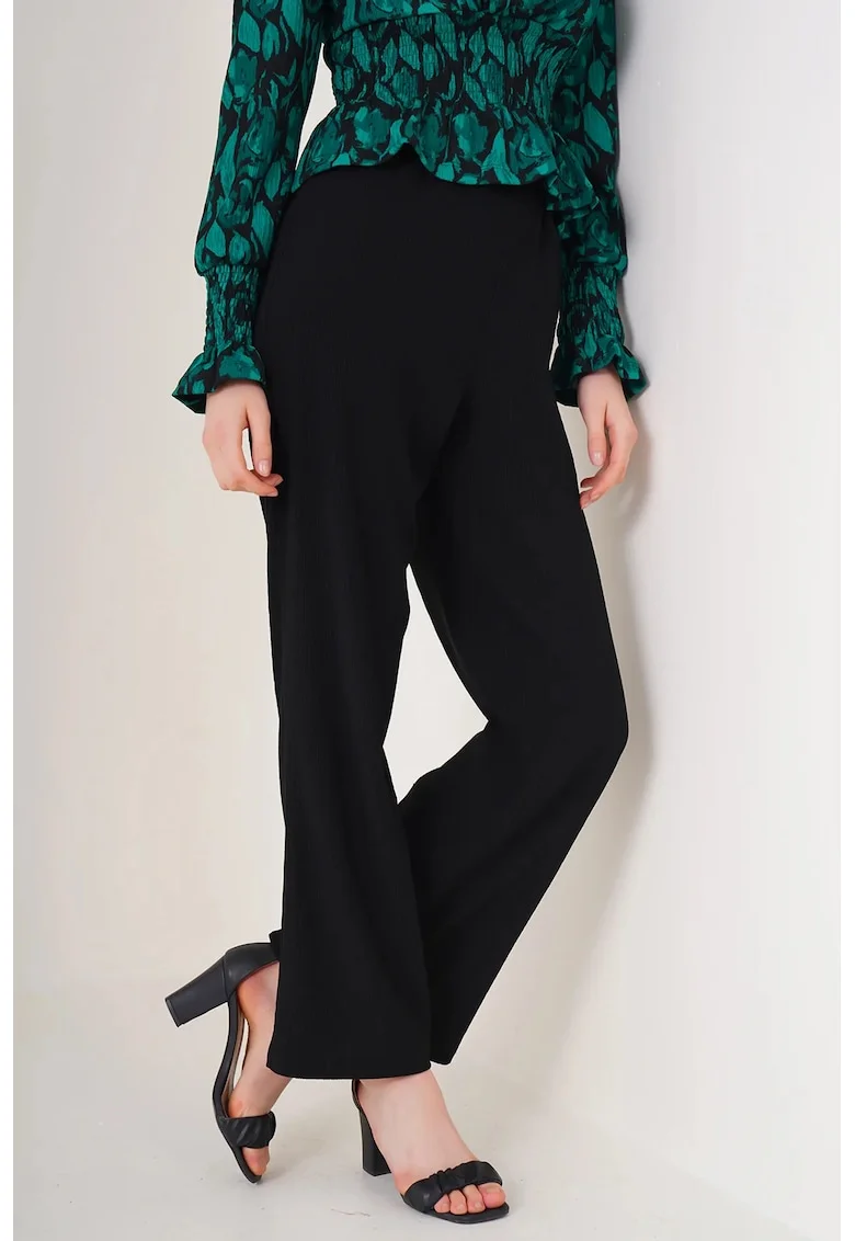 Pantaloni dama, HiCCUP, croiala relaxata, poliester-lycra, Negru